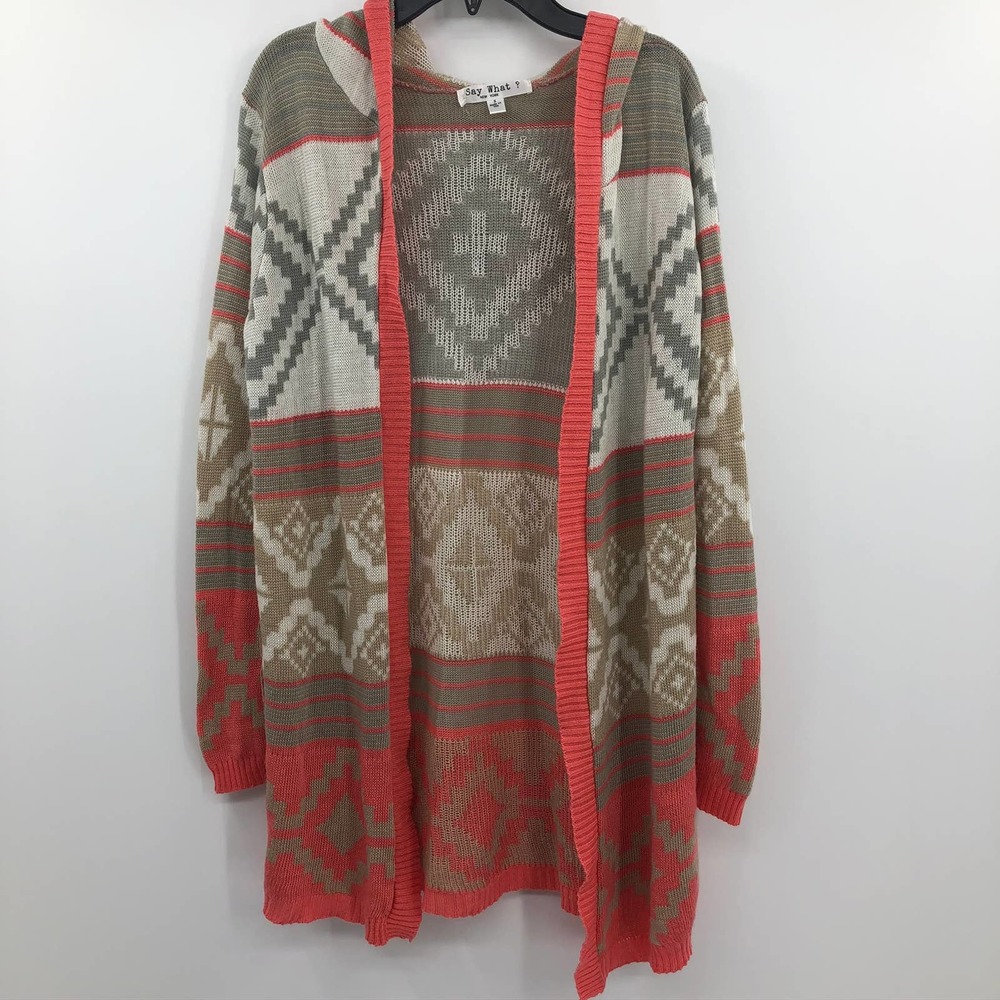 Say What? Cardigan Womens Small Chevron Striped Oversized Hooded Long